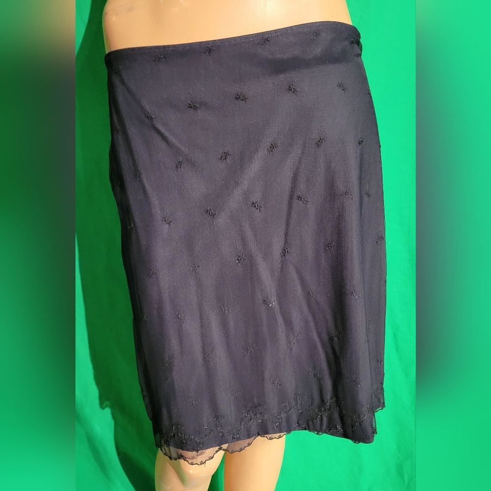 Vintage 1990s Betsey Johnson Black Mini Skirt With Lace Overlay